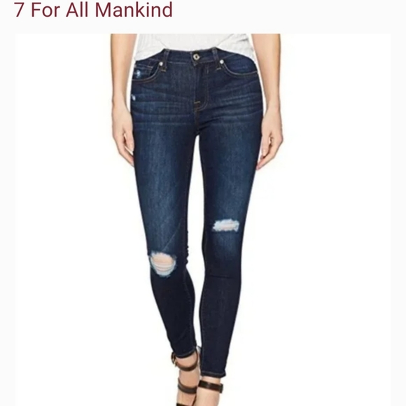 7 For All Mankind Gwenevere Distressed Mid-Rise Jeans, Size 27 - Picture 1 of 15